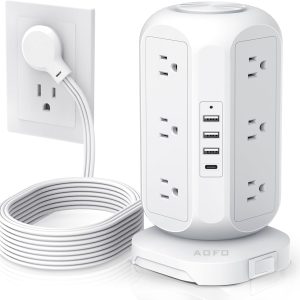 AOFO Tower Power Strip – 12 Outlets, 4 USB